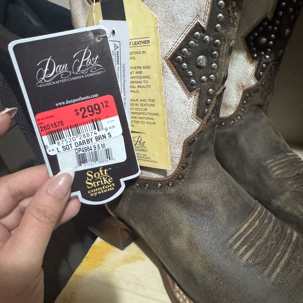 Dan Post Brown and Cream Leather Boots - Picture 2 of 4